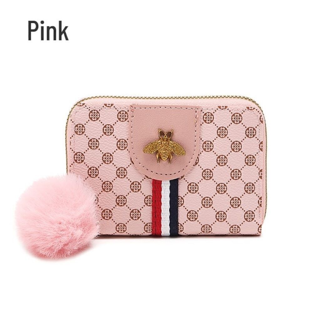 NEW Designer Inspired Bee Decor Pink Tan Clutch Coin Wallet